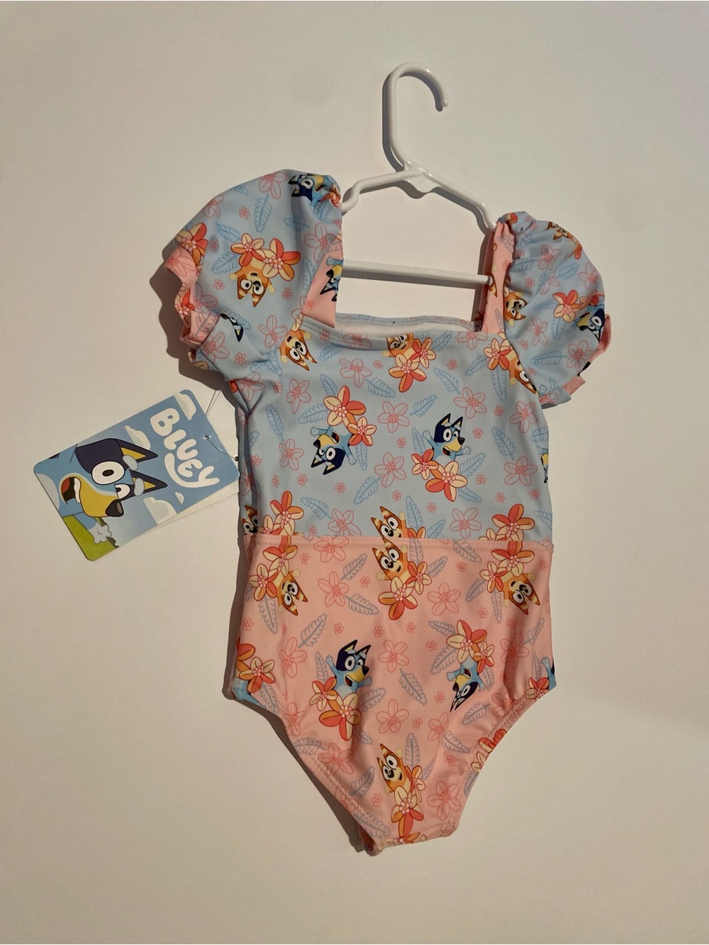 Bluey Floral Puff Sleeve One-Piece Swimsuit Toddler Girls 3T NWT